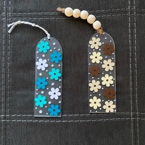 Floral Beaded Bookmark Set - Blue and Brown
